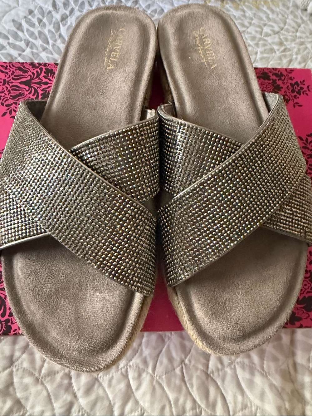 Metallic Crisscross Slide Sandals - Silver
